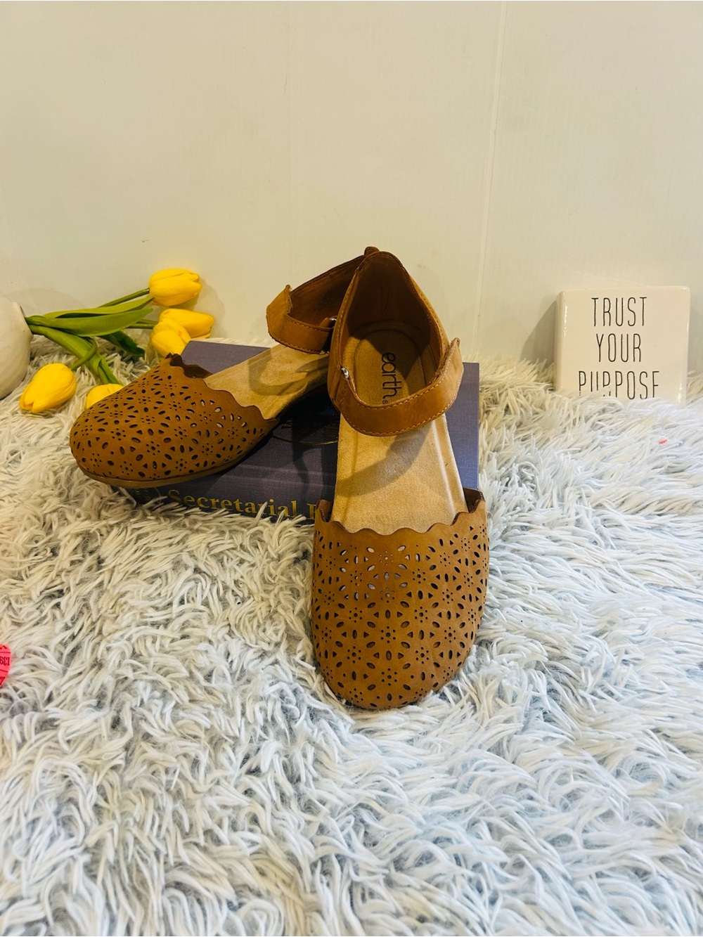 Earth Origins Brown Laser-Cut Mary Jane Flats